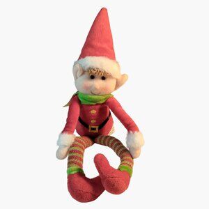 Burton Plush Christmas Elf Doll Red Green Striped Legs Santa Hat